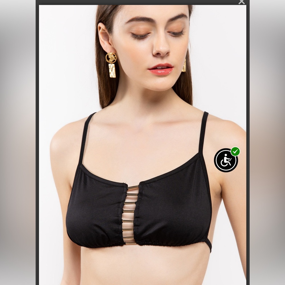 🎉2 for $25🎉 POL Black Strappy Bralette with Bugle Beads! NWT - Size Small